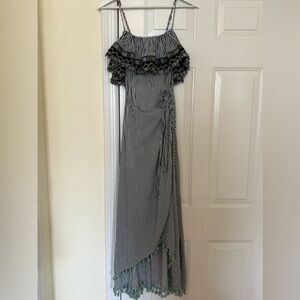 THML embroidered and striped maxi dress